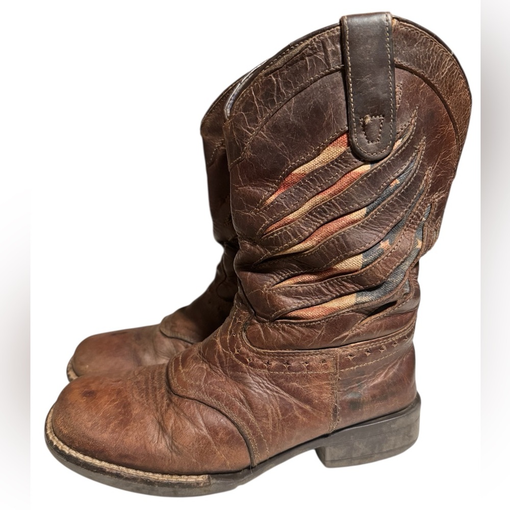 Cody James Kids Ripped Flag Brown Leather Cowboy Boots - 2